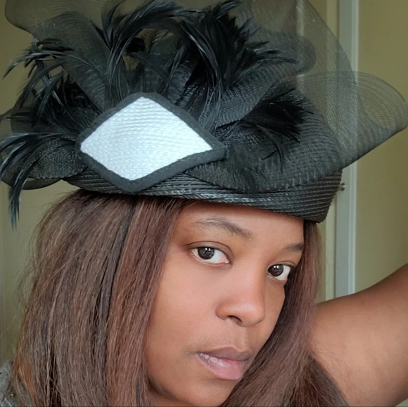 Vintage Straw Hat • by Sandra New York • Black w/ White • 50s/60s - Picture 4 of 8